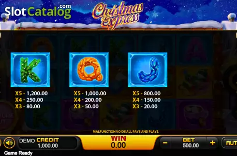 Paytable screen 2. Feature Buy Christmas Express slot