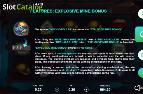 Explosive mine bonus screen. Mech-o-tronika slot