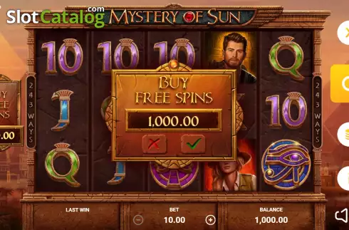 Buy Feature Screen. Mystery of Sun slot