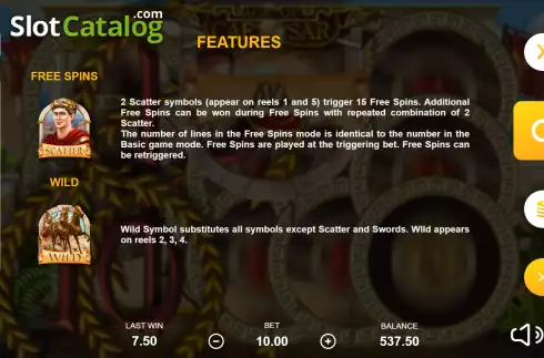 Bildschirm7. Age of Caesar (Playbro) slot