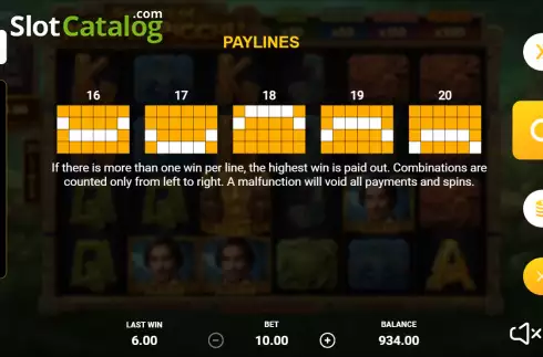 Paylines screen. Secrets of Machu Picchu slot