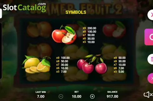 Paytable screen 2. Summer Fruit 2 slot