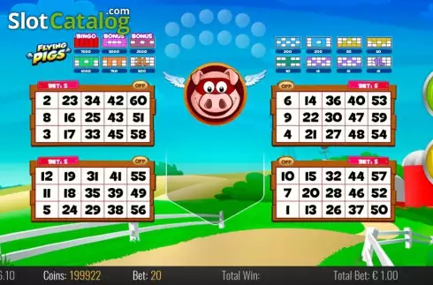 Bingo screen. Flying Pigs slot