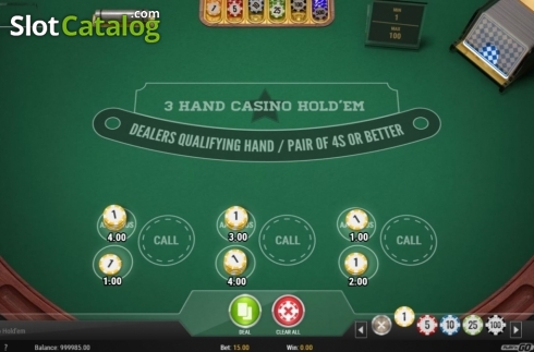 Game Screen 1. 3 Hand Casino Hold'Em (Play'n Go) slot