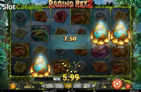 Win Screen. Raging Rex 2 slot