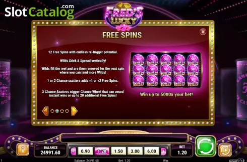 Game Features screen 2. Fred's Lucky 777 slot