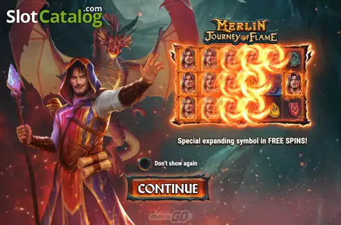 Start Screen. Merlin: Journey of Flame slot