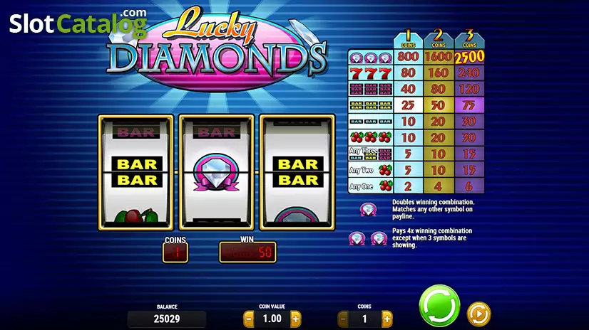 Lucky Diamonds Výherní obrazovka