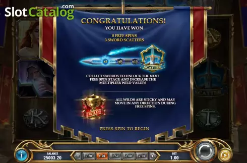 Free Spins Win Screen 3. The Sword and the Grail Excalibur slot