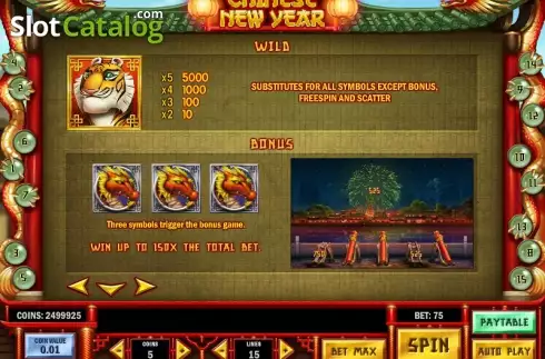 ペイテーブル1. Chinese New Year (Play'n Go) (チャイニーズ・ニュー・イヤー(Play`n Go)) カジノスロット