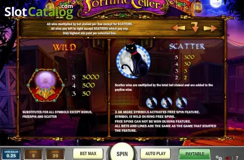 Betalningstabell 1. Fortune Teller (Play'n Go) slot