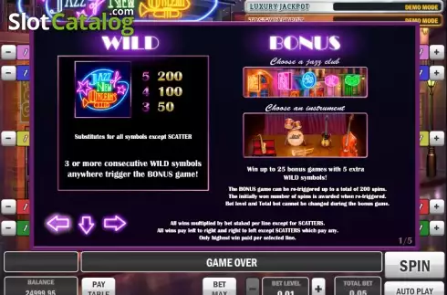 Paytable 1. Jazz of New Orleans slot