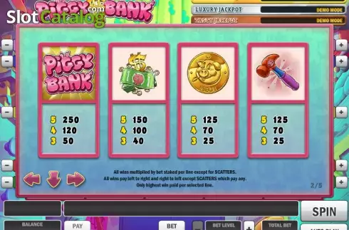 Paytable 2. Piggy Bank (Games |nc) Machine à sous