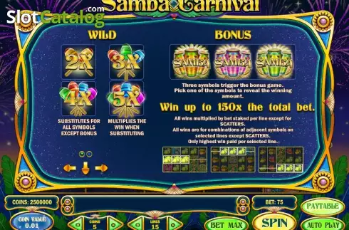 Betalningstabell 1. Samba Carnival slot