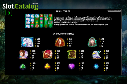 Paytable 2. Mystic Forest (Playreels) slot