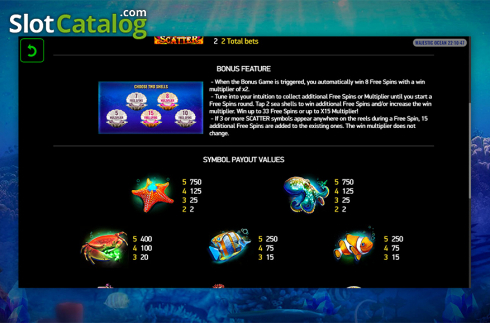 Paytable 2. Majestic Ocean slot