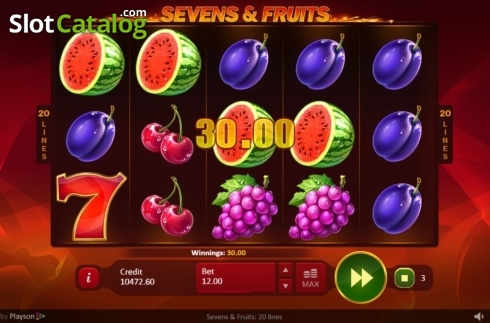 Win Screen. Sevens Fruits: 20 lines slot