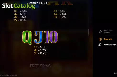 Paytable screen 2. Book of Gold 2 Double Hit slot
