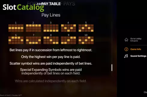 Paylines screen. Book of Gold 2 Double Hit slot