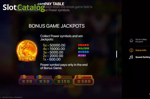 Bonus game Jackpots screen. Buffalo Power Christmas slot