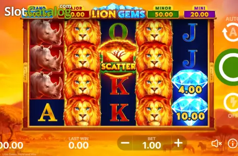 Game screen. Lion Gems: Hold and Win slot