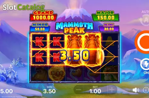 Win Screen. Mammoth Peak: Hold and Win slot