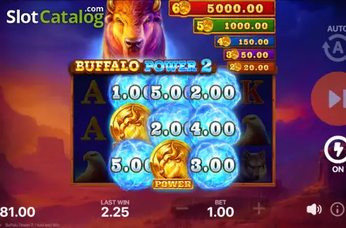 Hold and Win Bonus Gameplay Screen. Buffalo Power 2: Hold and Win slot