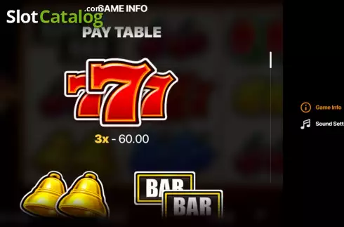 PayTable Screen. 777 Sizzling Wins: 5 lines slot