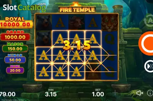 Win screen. Fire Temple: Hold and Win slot