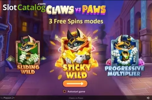 Intro Game screen. Claws vs Paws slot