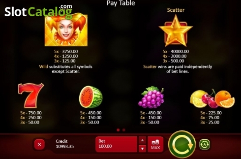 Paytable Max. Fruits and Jokers: 40 lines slot