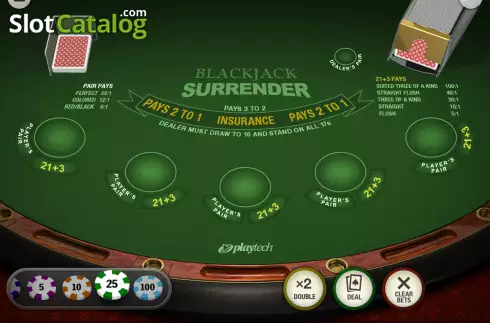 Game Screen. Blackjack Surrender (Playtech Origins) slot