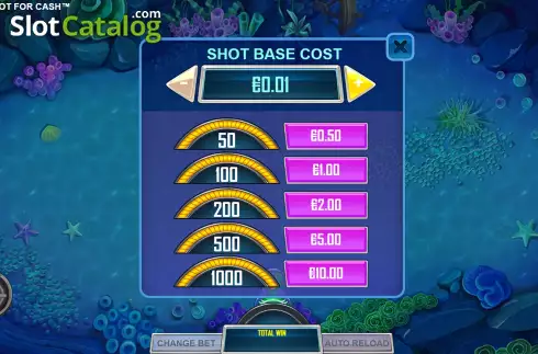 Bets Screen. Fish! Shoot For Cash slot