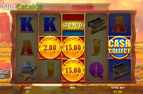 Mini Jackpot Win Screen. Cash Collect Silver Bullet Bandit slot