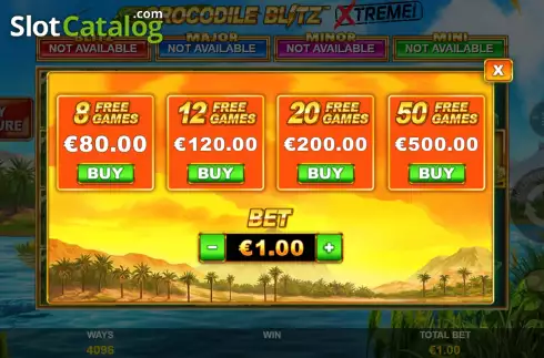 Buy Feature Screen. Crocodile Blitz Extreme slot