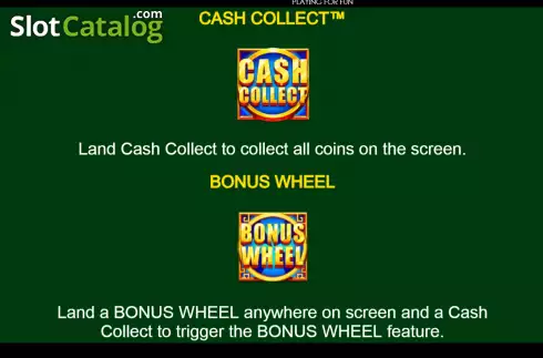 PayTable screen. Azteca Cash Collect slot