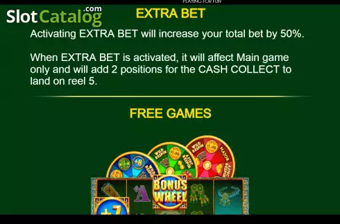 Game Features screen. Azteca Cash Collect slot