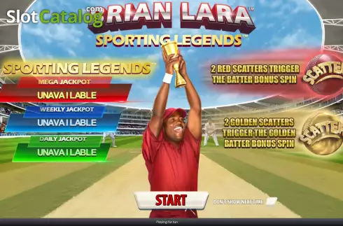 Start Screen. Brian Lara Sporting Legends slot