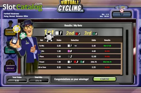Win screen. Virtual! Cycling (Playtech Vikings) slot