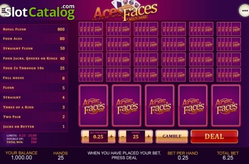 Game Screen 6. Aces and Faces Multihand (Playtech) slot