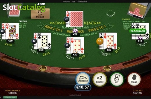 Bildschirm4. Cashback Blackjack (Playtech) slot