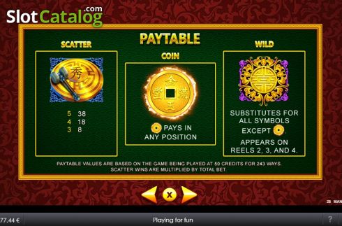 Paytable 1. 28 Mansions slot