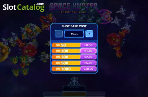 Bets Screen. Space Hunter Shoot For Cash slot