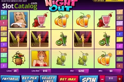 Reels screen. A Night Out slot