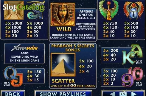 Paytable 1. Pharaoh's Secrets slot