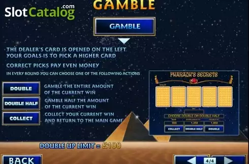 Paytable 5. Pharaoh's Secrets slot