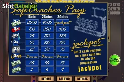 Paytable . Safecracker (Playtech) slot