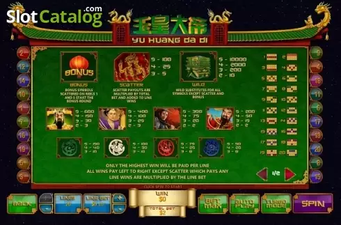 Paytable 1. Jade Emperor (Playtech) slot