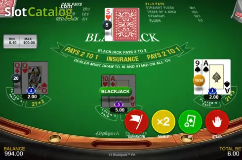 Ecran2. 21 Blackjack (Playtech Origins) slot