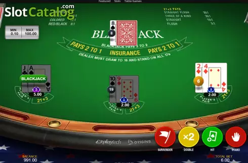 Game screen 2. 21 Blackjack (Playtech Origins) slot